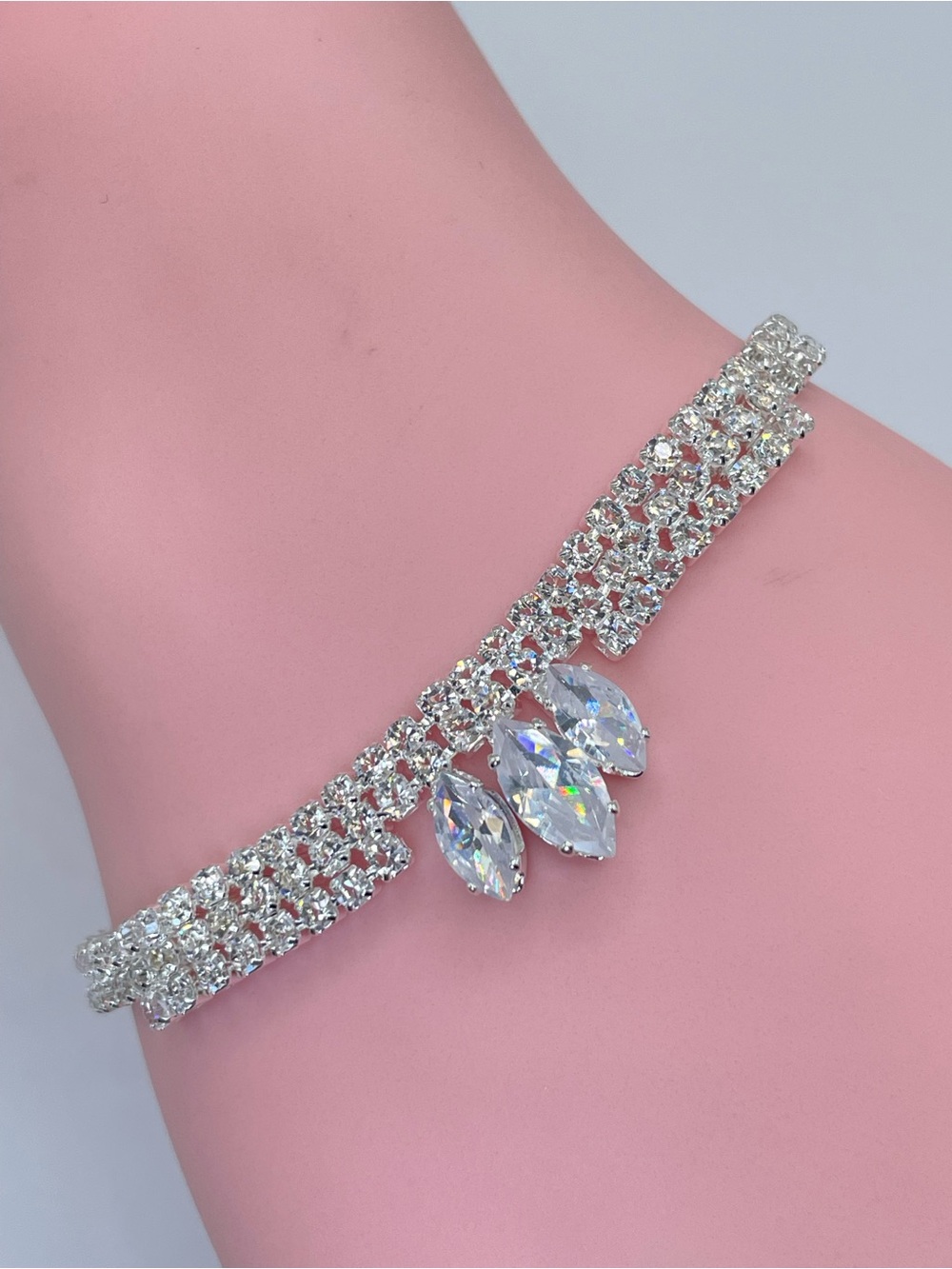 Diamond White Crystal Tennis Bracelet Marquise Bridal Formal Elegant